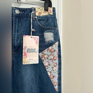 High rise ribbed jeans with coloured trendy patches (Brand new)